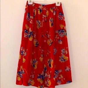 Red Floral Button Down Skirt